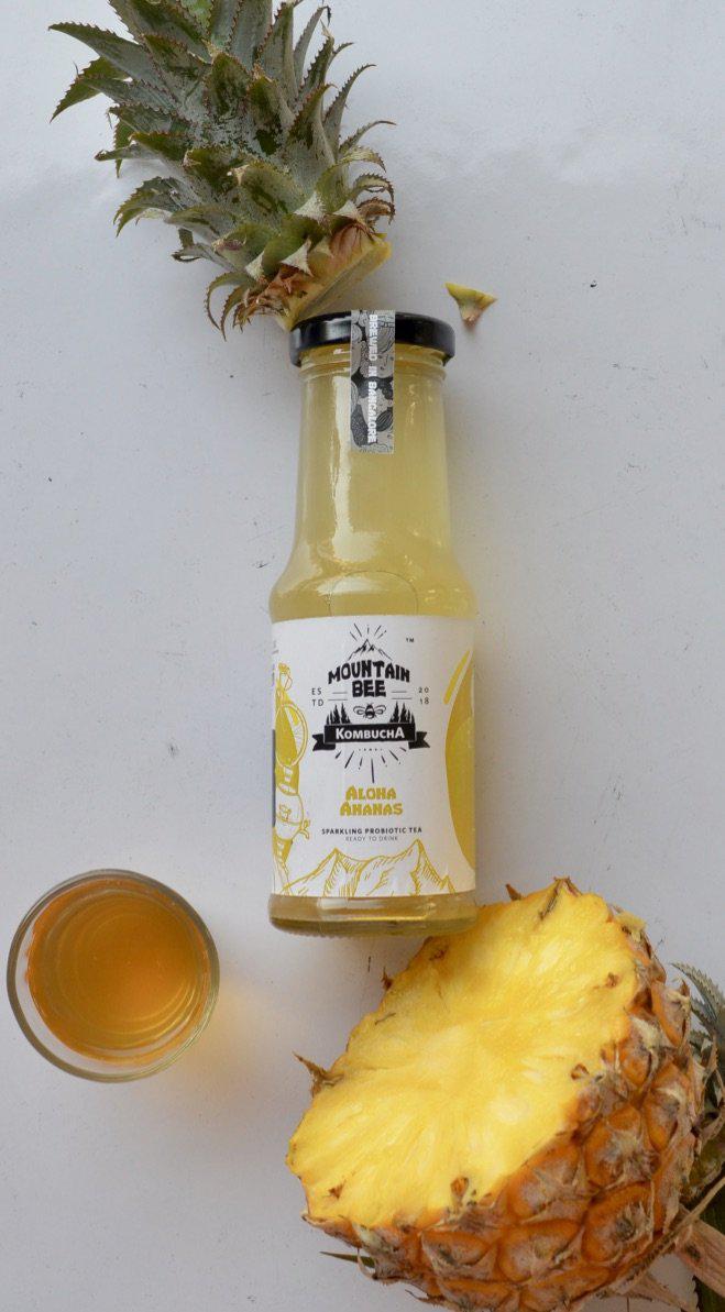 Aloha Ananas Kombucha is our fruit-based scoby-fermented kombucha. It is raw, unpasteurised with all the goodness of fermented foods. Diversify your gut-microbiome with our Mountain Bee Kombucha's artisanal brews. 